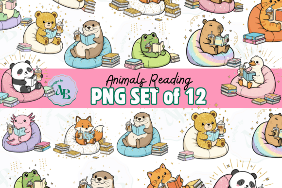 Download Bookish Animals Reading Clip Art Set - Clip art Collection