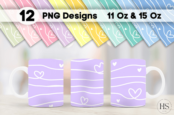 Download 12 Pastel Colors Hearts Mug Sublimation - Hearts Collection