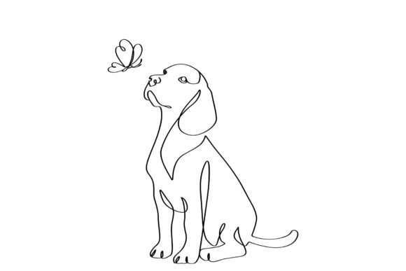 Download Single Line Art of Dog and Butterfly - Single Collection